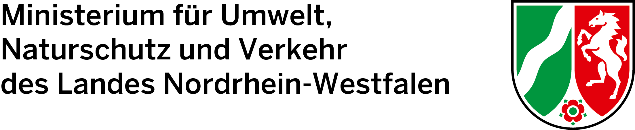 Logo des Ministeriums für Umwelt, Naturschutz und Verkehr von NRW in schwarz mit dem Wappen von NRW.